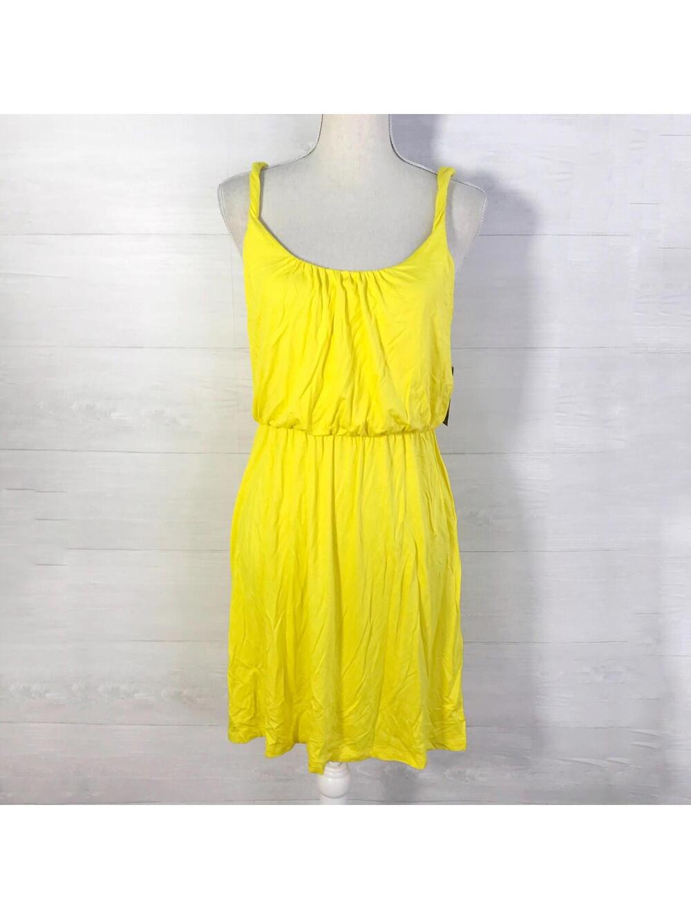 NWT a.n.a. Yellow Rayon Stretch Tank Dress PM Petite Elastic Waist Sundress
